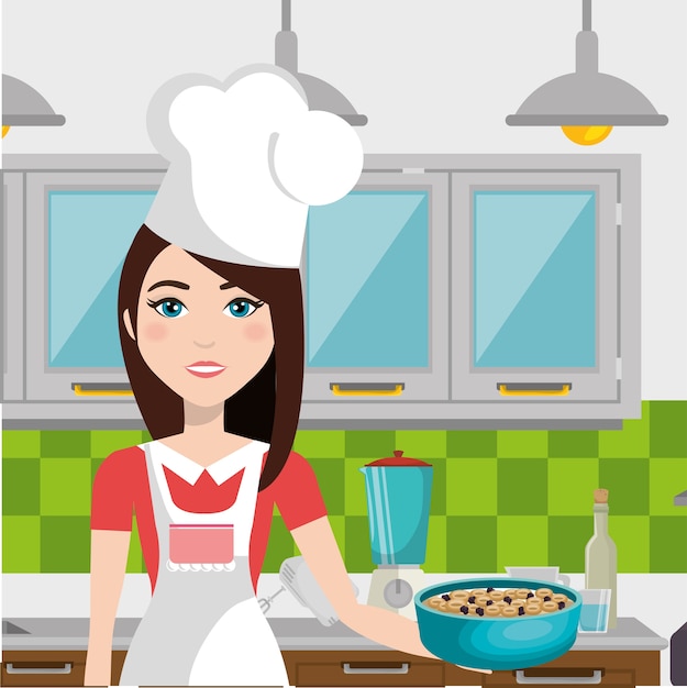 Donna carina che cucina in cucina