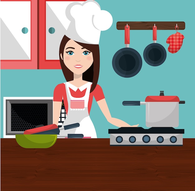Donna carina che cucina in cucina
