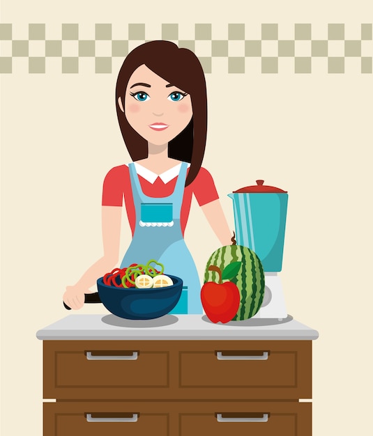 Donna carina che cucina in cucina