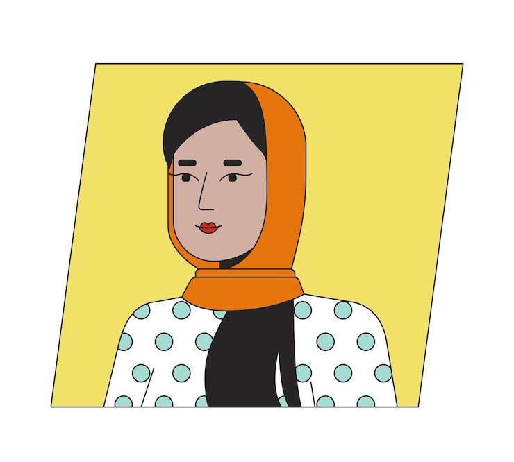 Vettore donna carina in hijab icona avatar cartone animato a colori piatto giovane femmina musulmana adulta modificabile 2d utente ritratto lineare illustrazione vettore isolato volto profilo clipart userpic persona testa e spalle