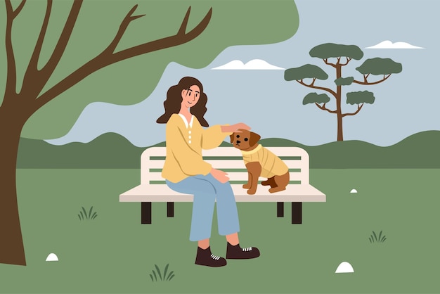 Donna che accarezza il cane al parco