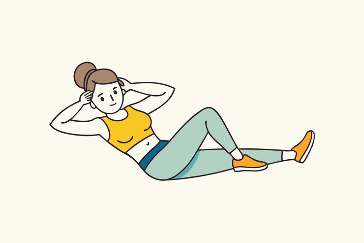 Vettore donna che fa fitness su bicicletta