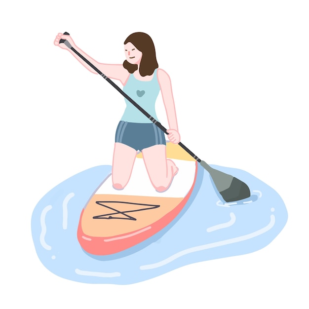 donna che gioca paddle board al vettore di illustrazione del mare