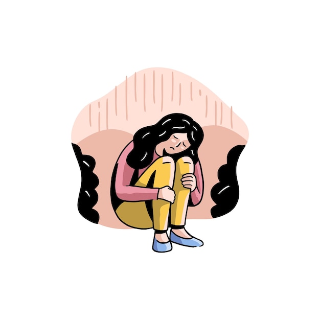 Donna che ha depressione disegnata a mano illustrazione vettoriale per la salute mentale