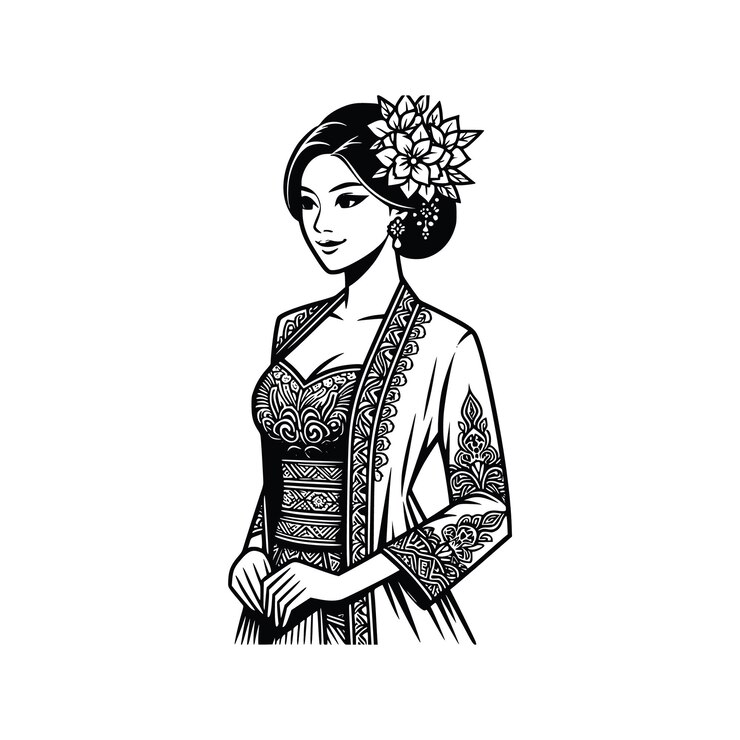 Vettore donna che indossa kebaya illustrazione