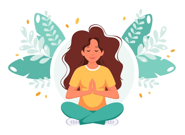Donna che medita nella posa del loto Stile di vita sano benessere relax meditazione