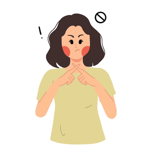 Donna che mostra un'espressione negativa di declino con l'illustrazione dei gesti delle mani