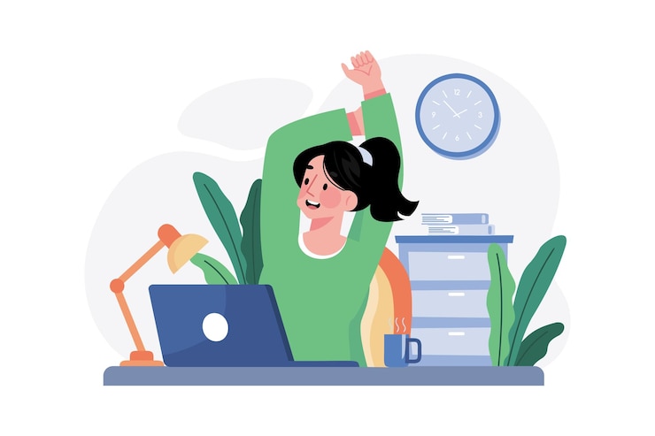 Vettore donna che prende una pausa dal lavoro