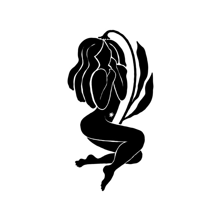 Vettore donna con fiori disegno in linocuto figura femminile illustrazione minimalista
