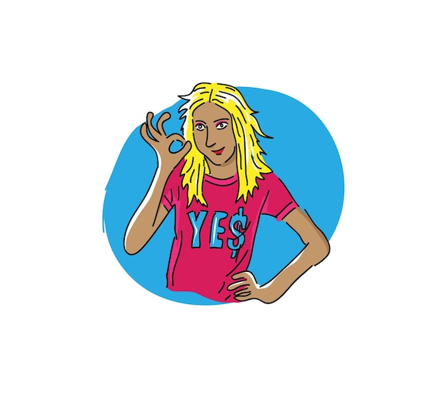 Donna con le dita a posto Illustrazione di disegno vettoriale