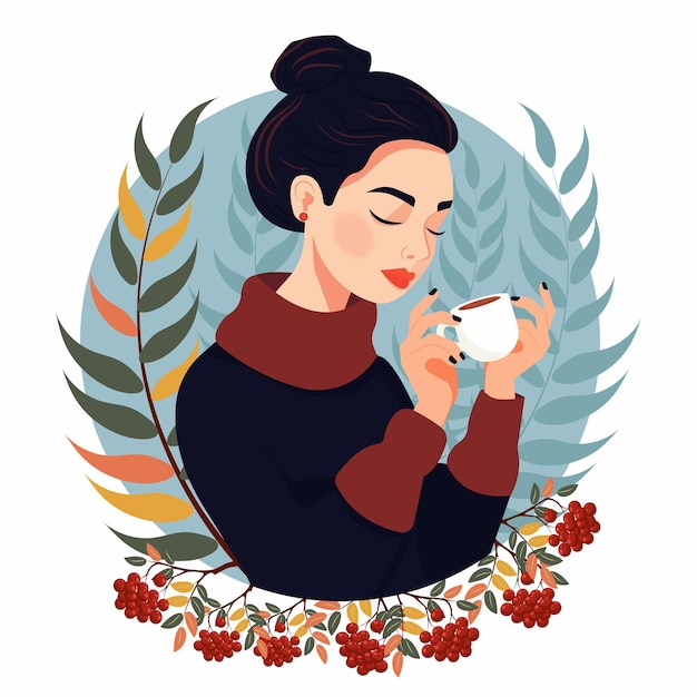 Donna con un caldo maglione lavorato a maglia con caffè profumato tra le mani