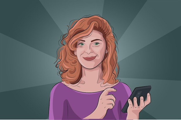 Donna di fumetti con uno smartphone