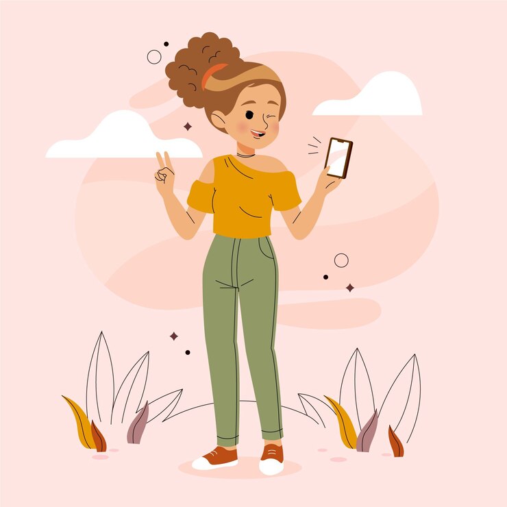 Vettore donna disegnata a mano che prende selfie