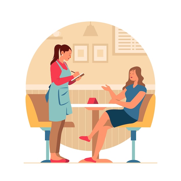 Donna e cameriere in un ristorante