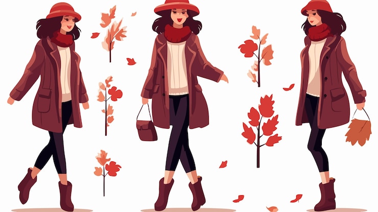Vettore donna elegante in abiti d'inverno alla moda con accessori