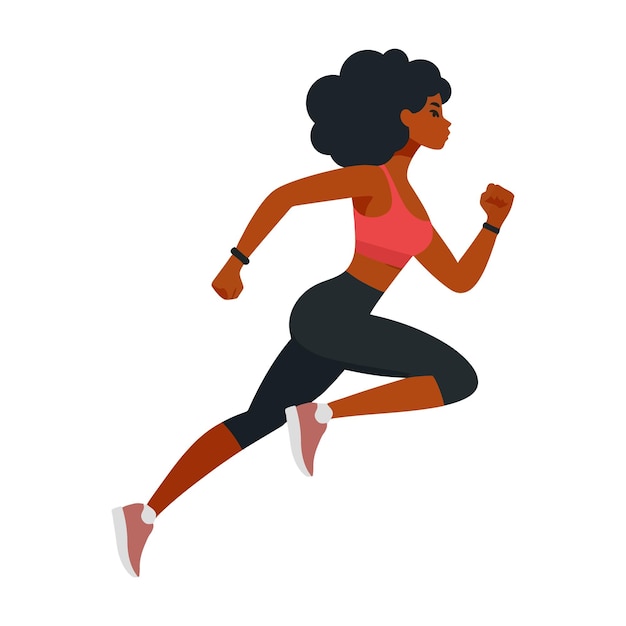 Donna in abbigliamento sportivo che corre a piatto cartone animato Illustrazione vettoriale
