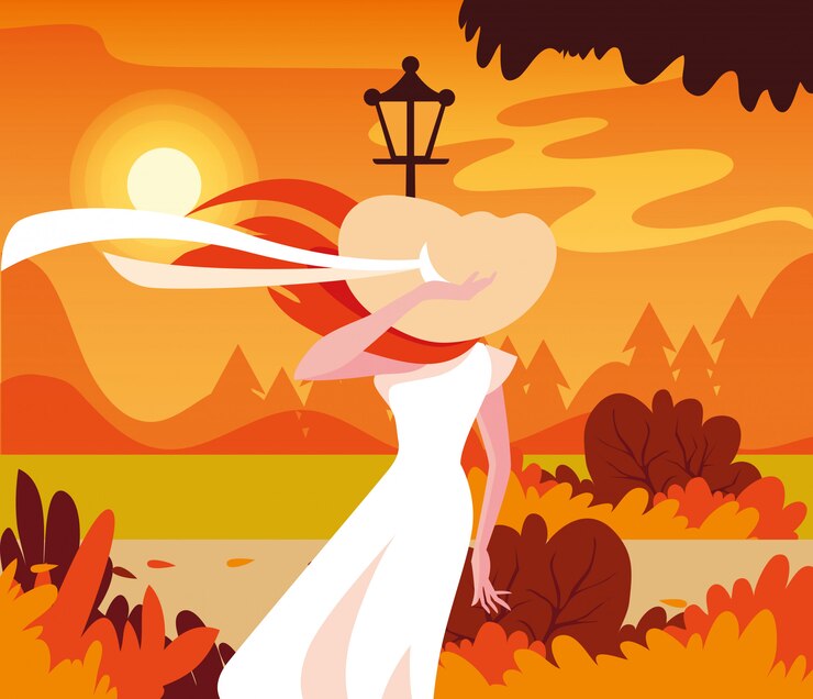 Vettore donna in autunno disegno vettoriale