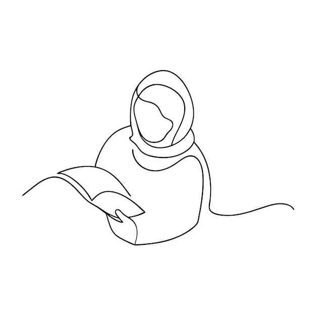 Donna in hijab che legge un libro Una riga continua Una riga d'arte modificabile Linea 4