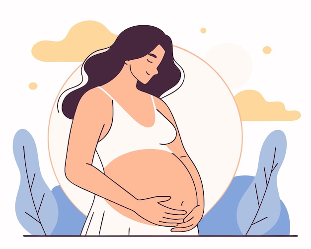 Donna incinta disegnata a mano con illustrazione in stile line art