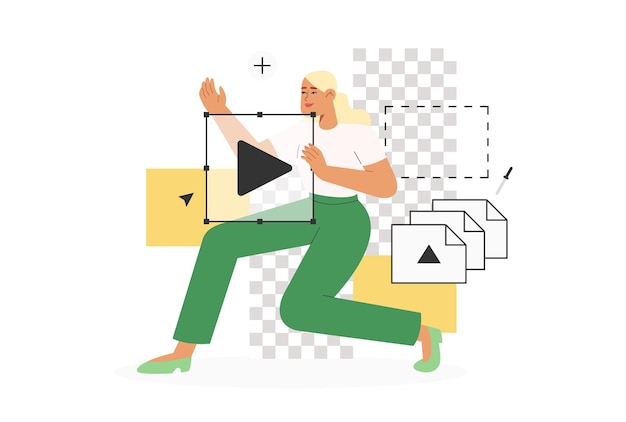 Donna ispirata che lavora in un programma di grafica per illustratori, designer o fotografi