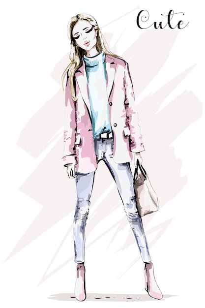 Donna moda disegnata a mano