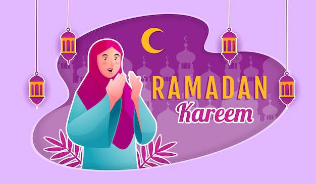 Donna musulmana che accoglie il Ramadan Kareem