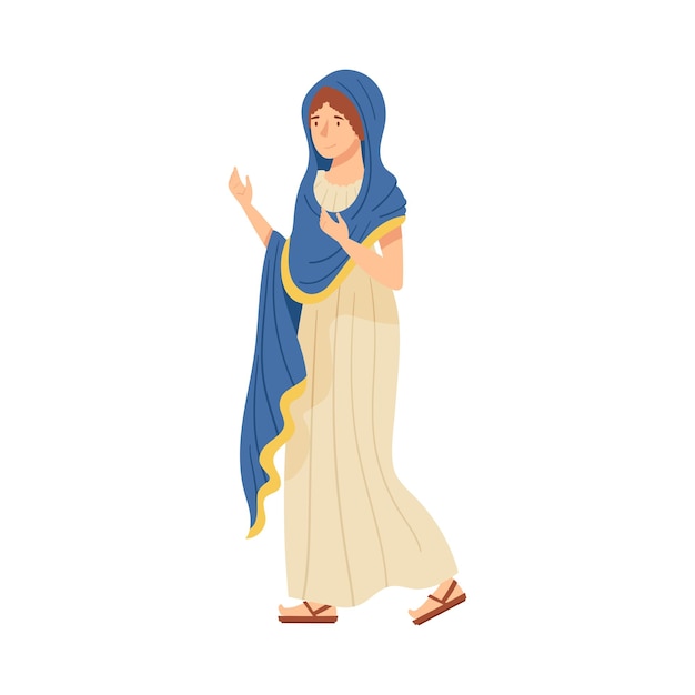 Donna romana che indossa una lunga tunica e sandali come abiti tradizionali Illustrazione vettoriale