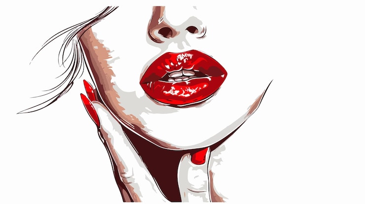 Vettore donna seducente con il trucco perfetto e le unghie rosse curate