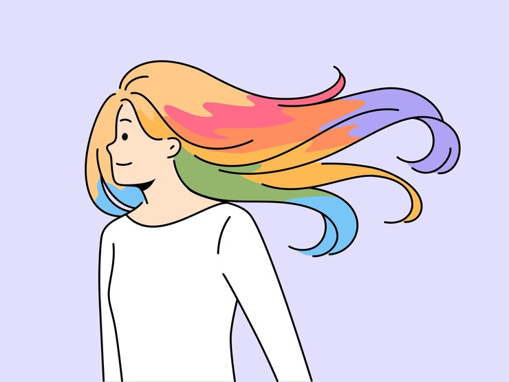 Vettore donna sorridente con i capelli tinti colorati