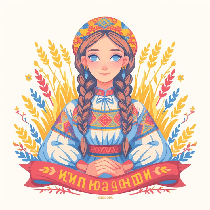 Vettore donna ucraina in costume tradizionale come hostess culturale