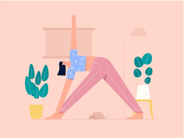 donna yoga triangolo pone illustrazione