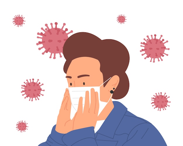 Donne che indossano mascherina medica protettiva per prevenire il virus. Fermare il coronavirus. Illustrazione dell'epidemia di coronavirus