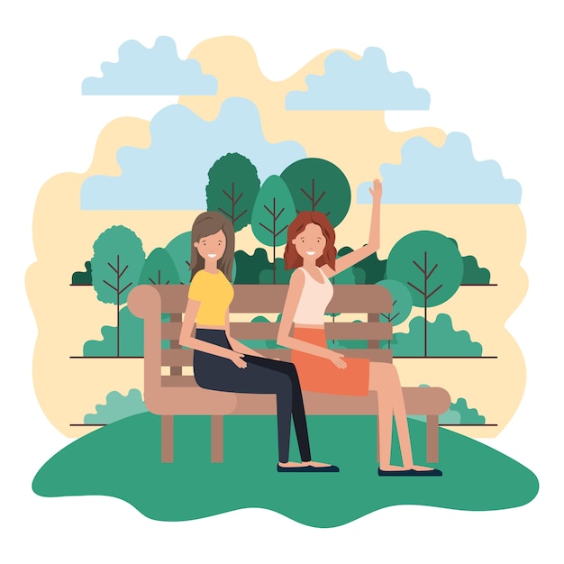 donne che si siedono nella sedia del parco con carattere avatar paesaggio