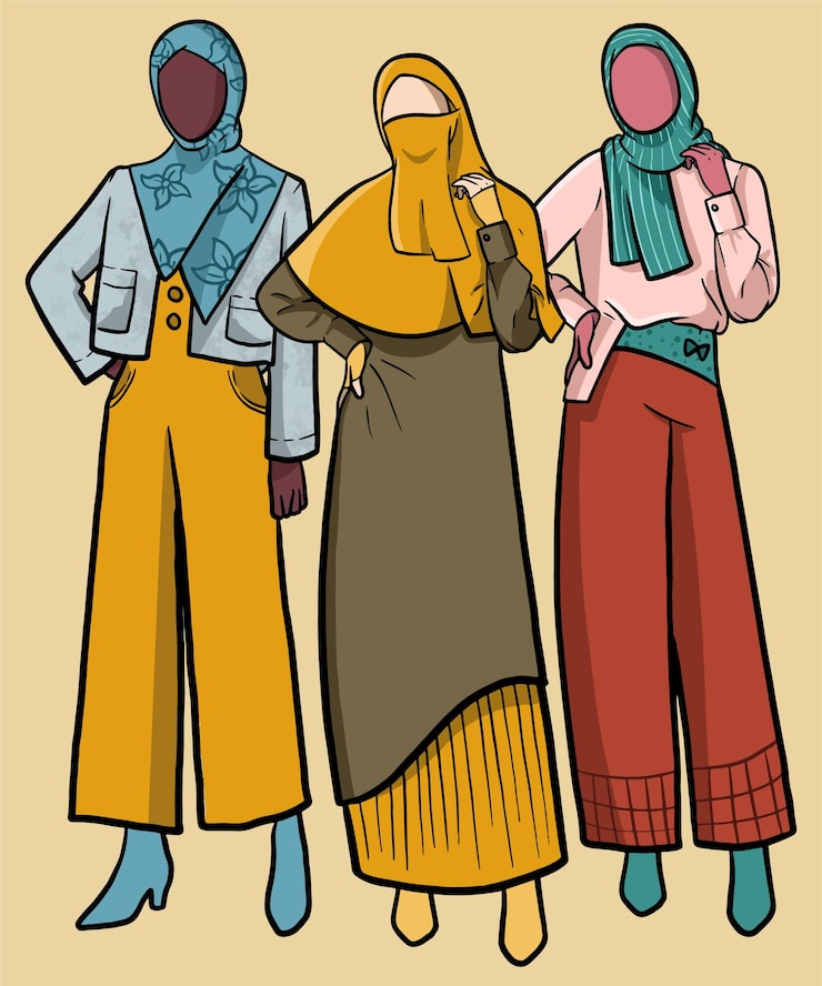 Vettore donne del ramadan che indossano lo stile dell'hijab