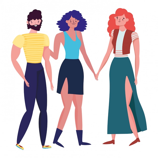Donne e disegno isolati di vettore dell'uomo