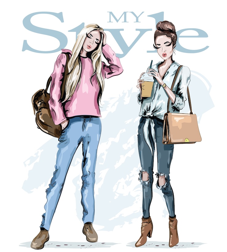 Vettore donne in posa per la copertina di moda