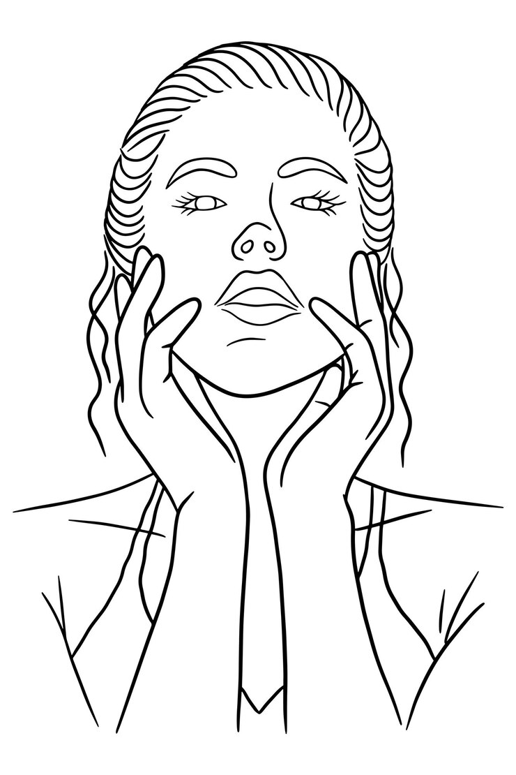 Vettore donne ragazza primo piano faccia posa linea arte illustrazione