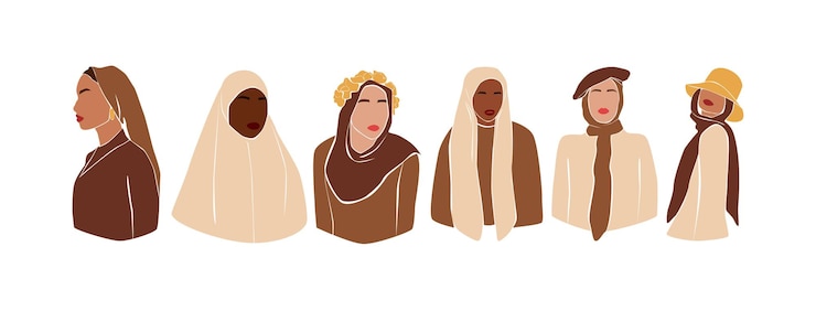 Vettore donne senza volto in hijab collezione moderna ragazze musulmane astratte illustrazione vettoriale alla moda