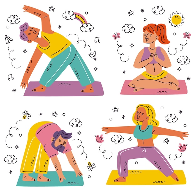 Doodle adesivi yoga disegnati a mano