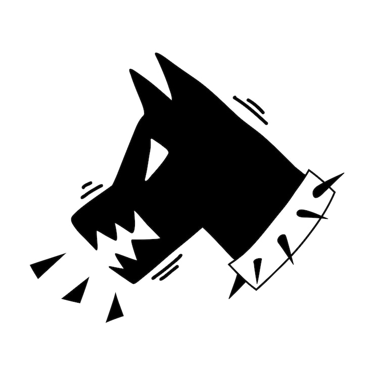 Doodle cane malvagio Emoji arrabbiato aggressivo che abbaia faccia di cane urlante Illustrazione vettoriale isolata