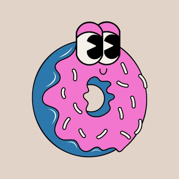 Doodle carino illustrazione di personaggi adesivo di ciambella
