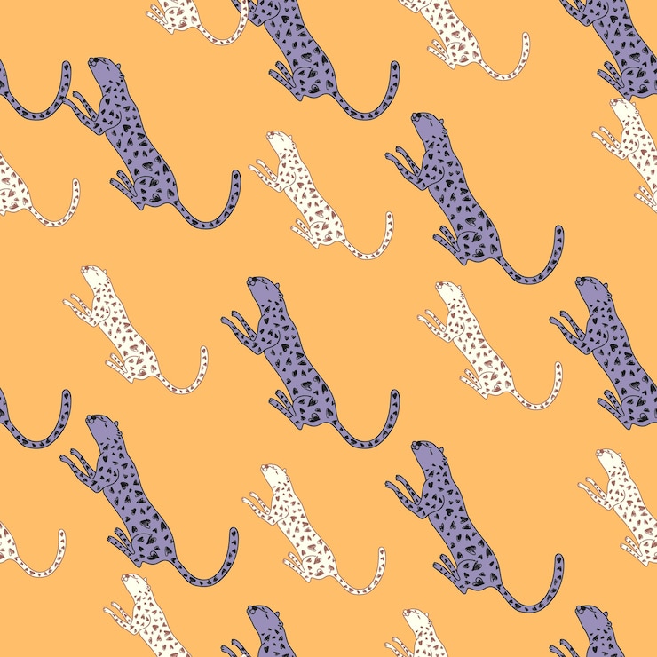 Vettore doodle cheetah seamless pattern disegnato a mano simpatico leopardo carta da parati infinita sfondo di animali selvatici