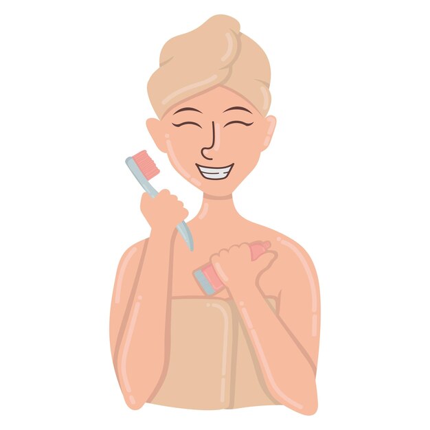 Doodle clipart ragazza carina lavarsi i denti