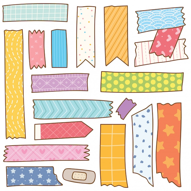 Doodle del nastro del Washi isolato su bianco