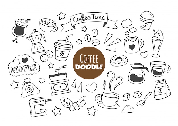 Doodle di caffè kawaii