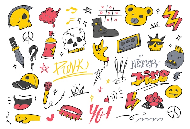 Doodle di graffiti punk disegnati a mano