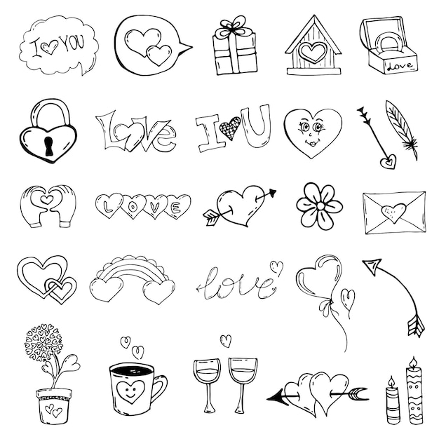 Doodle di vettore impostato per il giorno di San Valentino