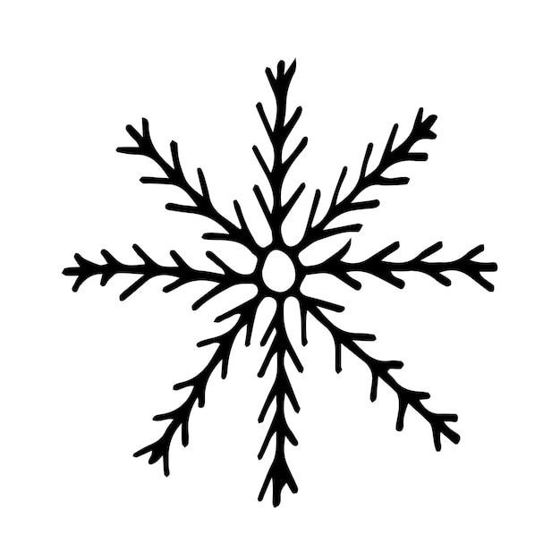 Doodle fiocco di neve Elemento invernale vettoriale disegnato a mano isolato su sfondo bianco