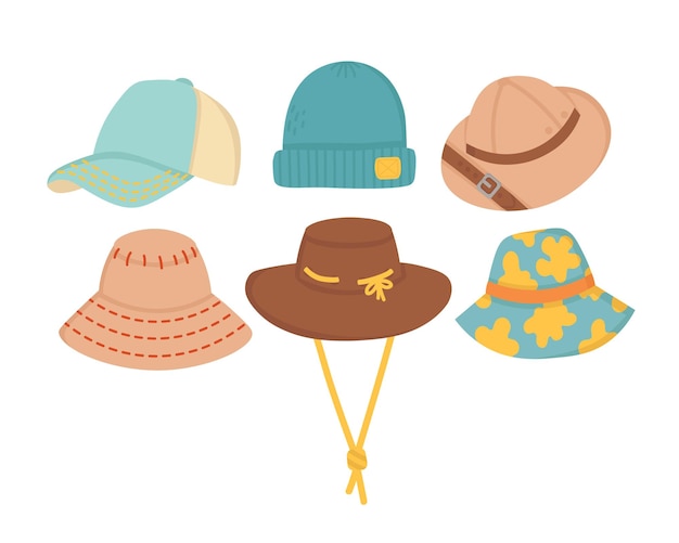 Doodle flat clipart Cappello di un turista vacanziere Tutti gli oggetti sono ridipinti