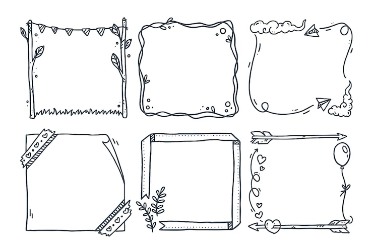 Vettore doodle frame set disegnato a mano